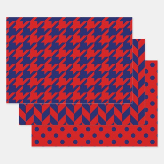 Houndstooth, Herringbone, Stippen DIY Kleuren Rood Inpakpapier Vel (Set)