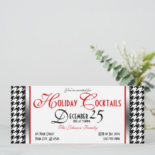Houndstooth Holiday Cocktail Invitaties Kaart (Staand voorkant)