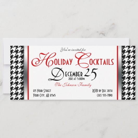 Houndstooth Holiday Cocktail Invitaties Kaart (Voorkant)