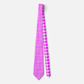 Houndstooth Hot Pink op wit patroon Stropdas (Voorkant)