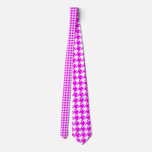 Houndstooth Hot Pink op wit patroon Stropdas (Achterkant)