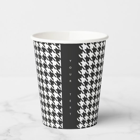 Houndstooth in zwarte en [aangepaste kleur] Papier Papieren Bekers (Links)