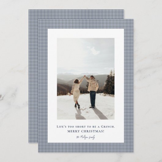 Houndstooth-jas fotolijstje feestdagenkaart (Voorkant / Achterkant)