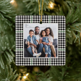Houndstooth klassiek groen één foto gepersonalisee keramisch ornament