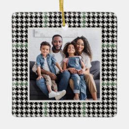 Houndstooth klassiek groen één foto gepersonalisee keramisch ornament