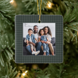 Houndstooth klassiek groen één foto kerst keramisch ornament