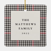 Houndstooth klassiek rood zwart, één foto kerstmis keramisch ornament (Achterkant)