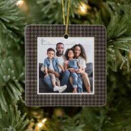Houndstooth klassieke neutrale één foto kerst keramisch ornament