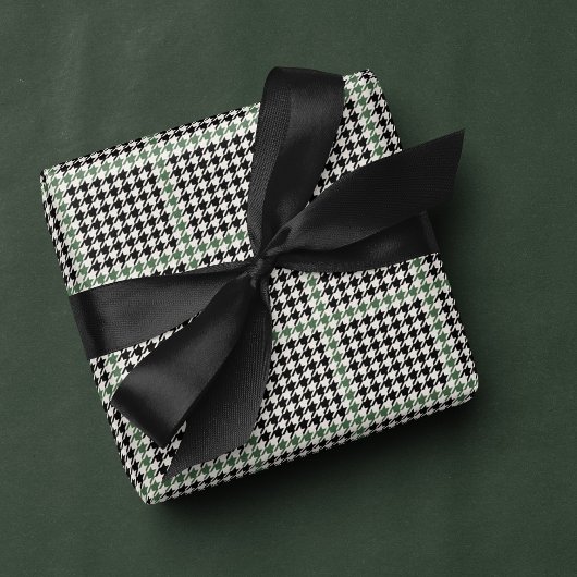Houndstooth klassieke vakantie zwart groen stijlvo cadeaupapier