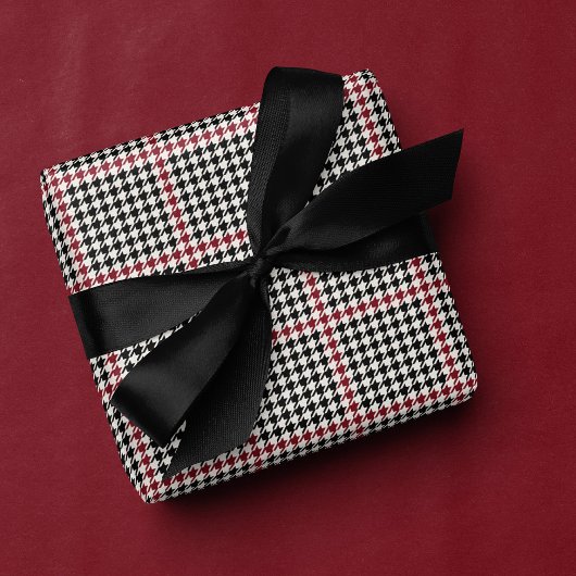 Houndstooth klassieke vakantie zwart rood stijlvol cadeaupapier