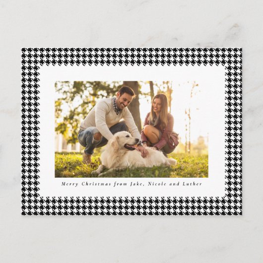 Houndstooth lijst Merry Kerstzwart-wit Feestdagenkaart (Voorkant)