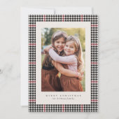 Houndstooth lijst rood zwart één foto klassiek feestdagenkaart (Voorkant)