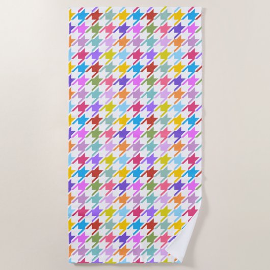 Houndstooth meer kleuren + wit patroon strandlaken (Voorkant)