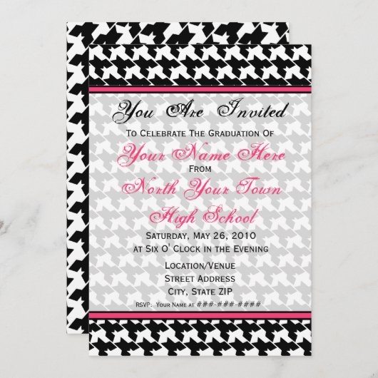 Houndstooth Mode Afstuderen Uitnodiging - 2010 (Voorkant / Achterkant)