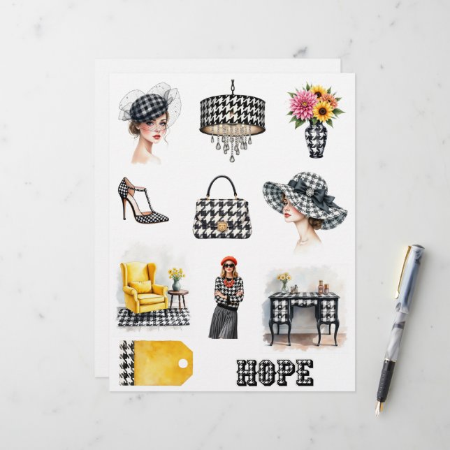 Houndstooth Mode Thema Uitknipsels van Scrapbookpa (Voorkant / Achterkant in situ)