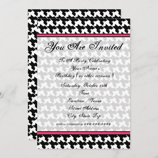 Houndstooth Mode Uitnodiging (Voorkant / Achterkant)