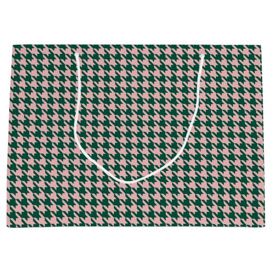 Houndstooth Modern Kerstvakantie Groen & Roze Groot Cadeauzakje (Voorkant)