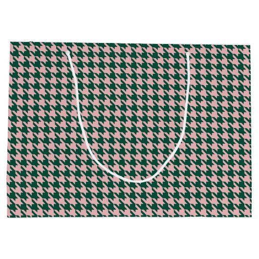 Houndstooth Modern Kerstvakantie Groen & Roze Groot Cadeauzakje (Achterkant)