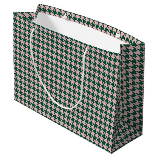 Houndstooth Modern Kerstvakantie Groen & Roze Groot Cadeauzakje (Achterkant Gekanteld)