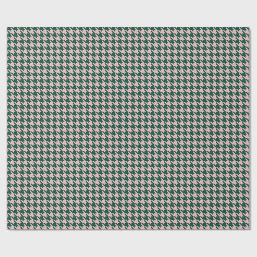 Houndstooth Moderne Kerstfeestdag - Groene roze ro Cadeaupapier (Vlak)