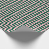 Houndstooth Moderne Kerstfeestdag - Groene roze ro Cadeaupapier (Hoek)