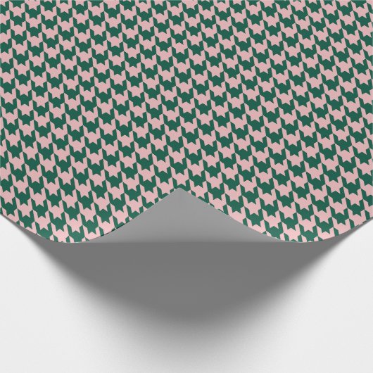 Houndstooth Moderne Kerstfeestdag - Groene roze ro Cadeaupapier (Hoek)