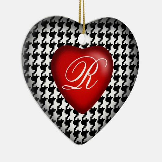 Houndstooth-monogram hart | Zwart Wit Rood Keramisch Ornament (Rechts)