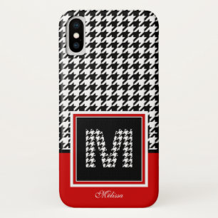 Houndstooth-monogram   Rood Zwart Wit Case-Mate iPhone Case