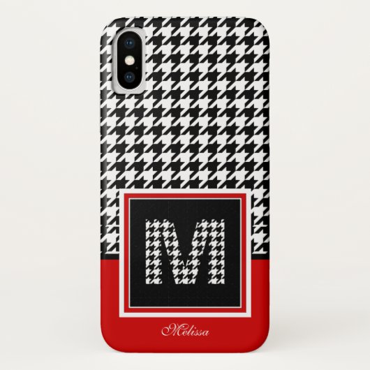 Houndstooth-monogram | Rood Zwart Wit Case-Mate iPhone Case (Achterkant)