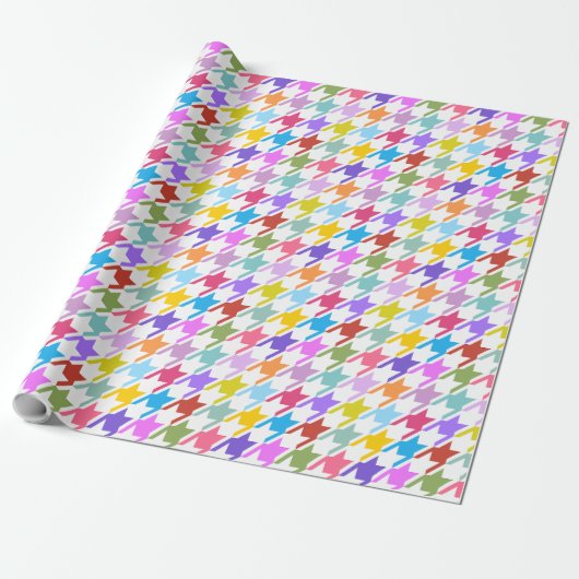 Houndstooth Multicolor + White Big Pattern Cadeaupapier (Uitgerold)