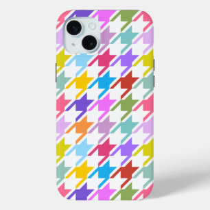 Houndstooth Multicolor + White Big Pattern iPhone 15 Mini Hoesje