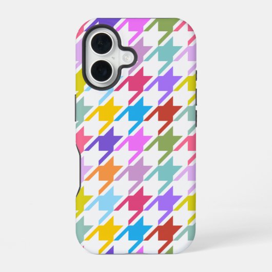 Houndstooth Multicolor + White Big Pattern iPhone 16 Hoesje (Achterkant)