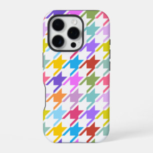 Houndstooth Multicolor + White Big Pattern iPhone 16 Pro Hoesje