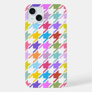 Houndstooth Multicolor + White Big Pattern iPhone 15 Plus Case