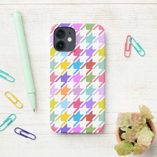 Houndstooth Multicolor + White Big Pattern iPhone Hoesje (Op bureau)