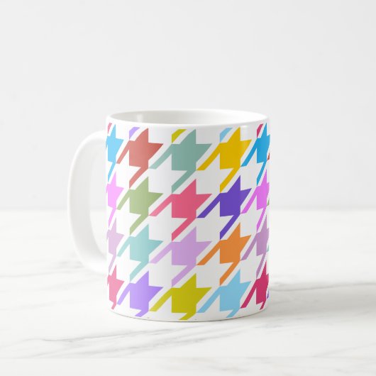 Houndstooth Multicolor + White Big Pattern Koffiemok (Voorkant links)