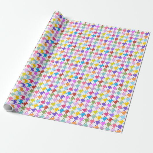 Houndstooth Multicolor+White Pattern Cadeaupapier (Uitgerold)