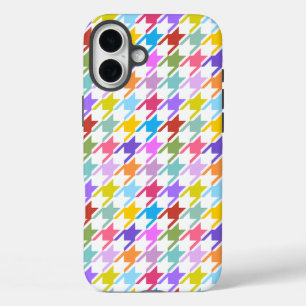 Houndstooth Multicolor+White Pattern iPhone 16 Plus Hoesje