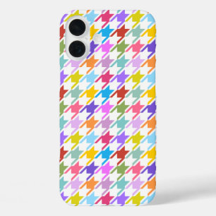 Houndstooth Multicolor+White Pattern iPhone 16 Plus Hoesje