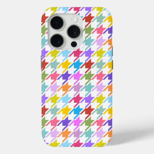 Houndstooth Multicolor+White Pattern iPhone 15 Pro Case