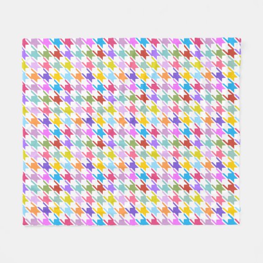 Houndstooth Multicolor+White Pattern Fleece Deken (Voorkant (Horizontaal))