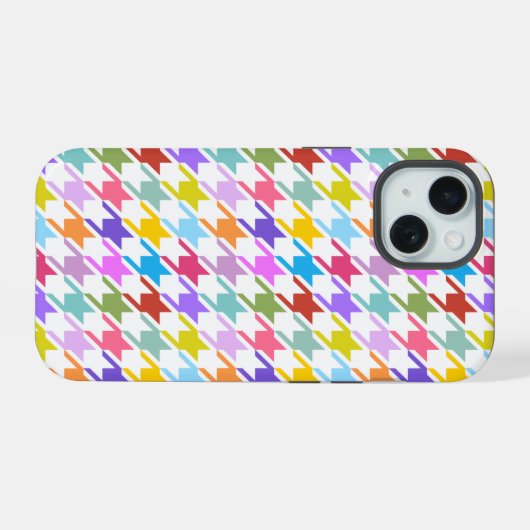 Houndstooth Multicolor+White Pattern iPhone 15 Case (Achterkant horizontaal)