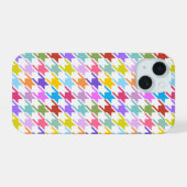 Houndstooth Multicolor+White Pattern iPhone 15 Case (Achterkant horizontaal)