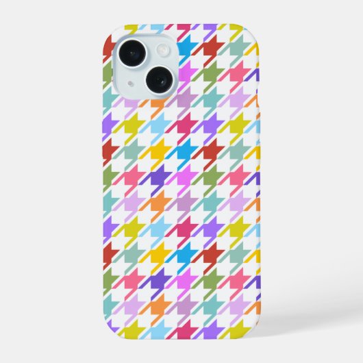 Houndstooth Multicolor+White Pattern iPhone 15 Case (Achterkant)
