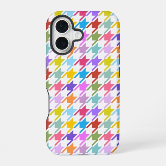 Houndstooth Multicolor+White Pattern iPhone 16 Hoesje (Achterkant)
