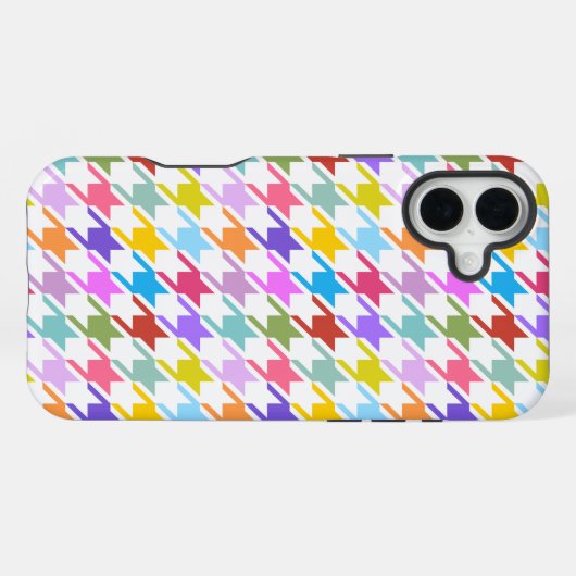 Houndstooth Multicolor+White Pattern iPhone Hoesje (Achterkant horizontaal)