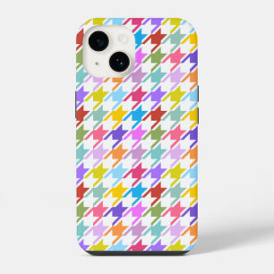 Houndstooth Multicolor+White Pattern iPhone 14 Hoesje