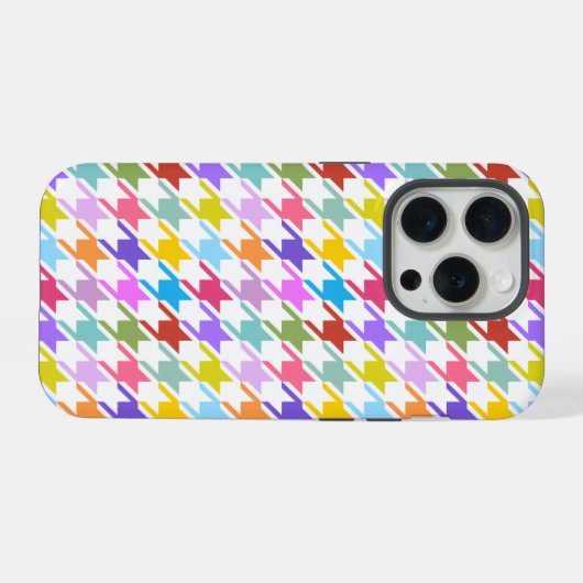 Houndstooth Multicolor+White Pattern iPhone Hoesje (Achterkant horizontaal)