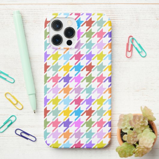 Houndstooth Multicolor+White Pattern iPhone Hoesje (Op bureau)