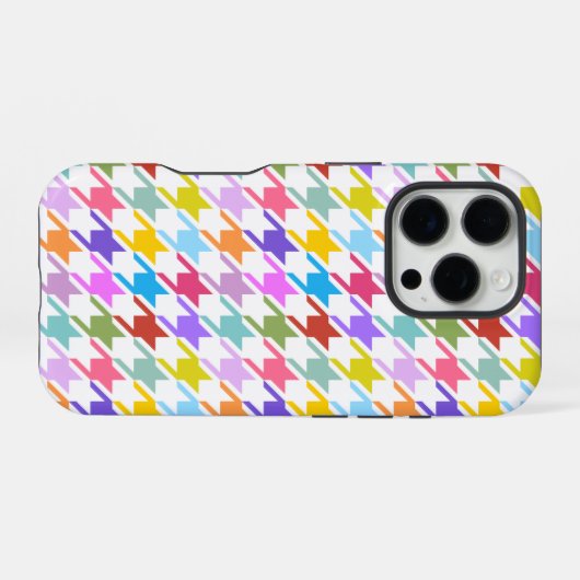 Houndstooth Multicolor+White Pattern iPhone Hoesje (Achterkant horizontaal)